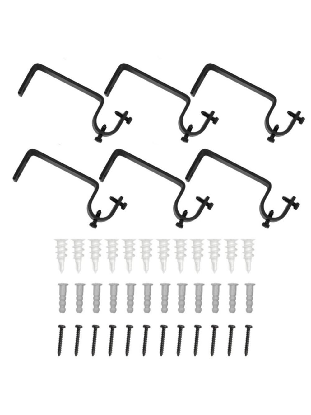 Six Curtain Rod Brackets 3/4” Black Heavy Duty NWT